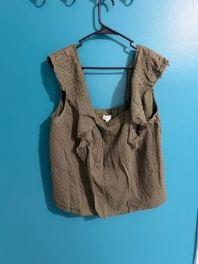 True Craft Olive Ruffle Tank Top